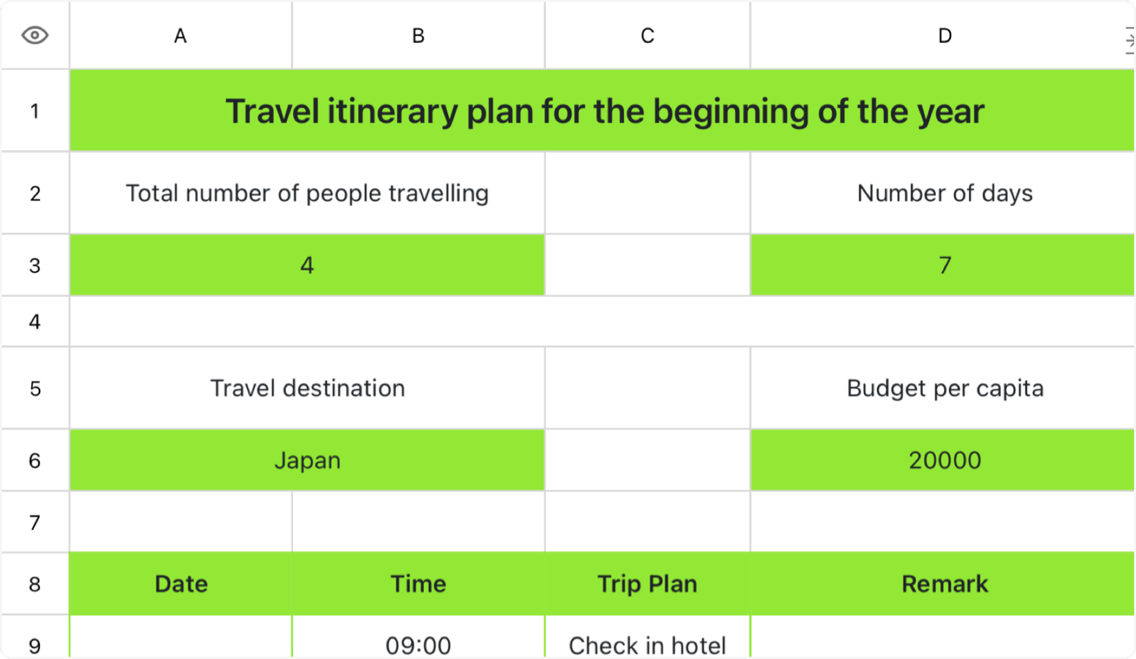 Travel schedule at the beginning of the year